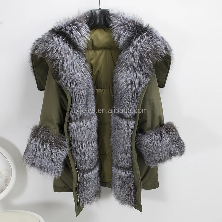 coat with fur hood and fur cuffs