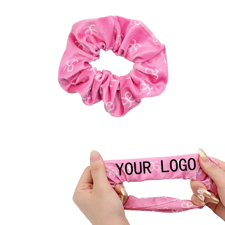 

CHENGHE custom personalized name velvet scrunchies elastic hair scrunchies print Logo hair ring