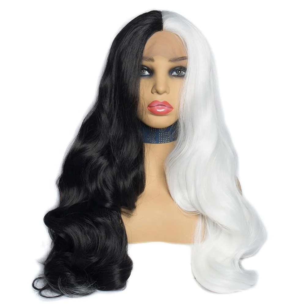 

Populared Wavy White Black 1B/1001# Color highlight Synthetic Lace Front Wig For Black Women Heat Resistance Fiber hair wig