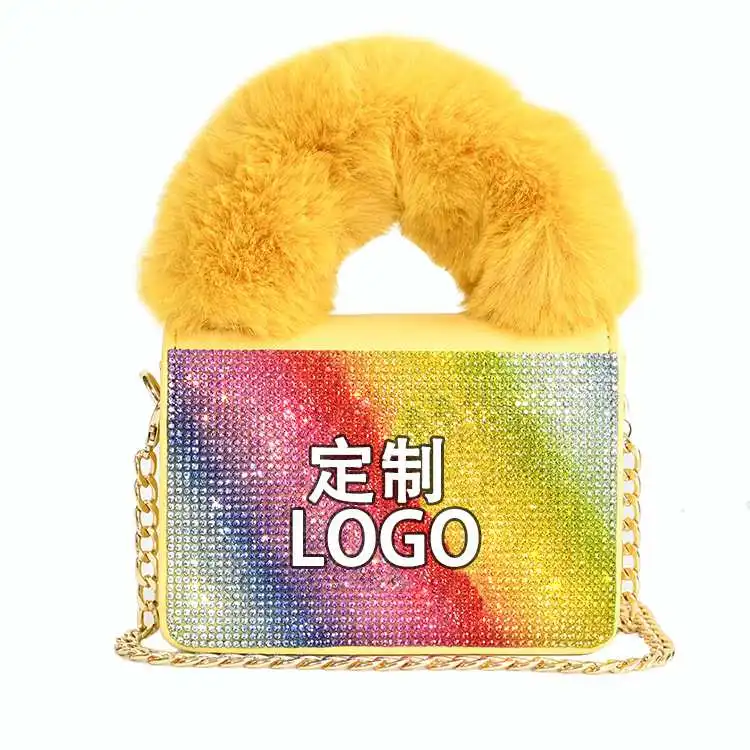 

Sac A Main Wholesale Crossbody Women Bling NY Bags with Furry Handle Fashion Designer Matching NY Bucket Fur Hat and Purse Set, Customizable
