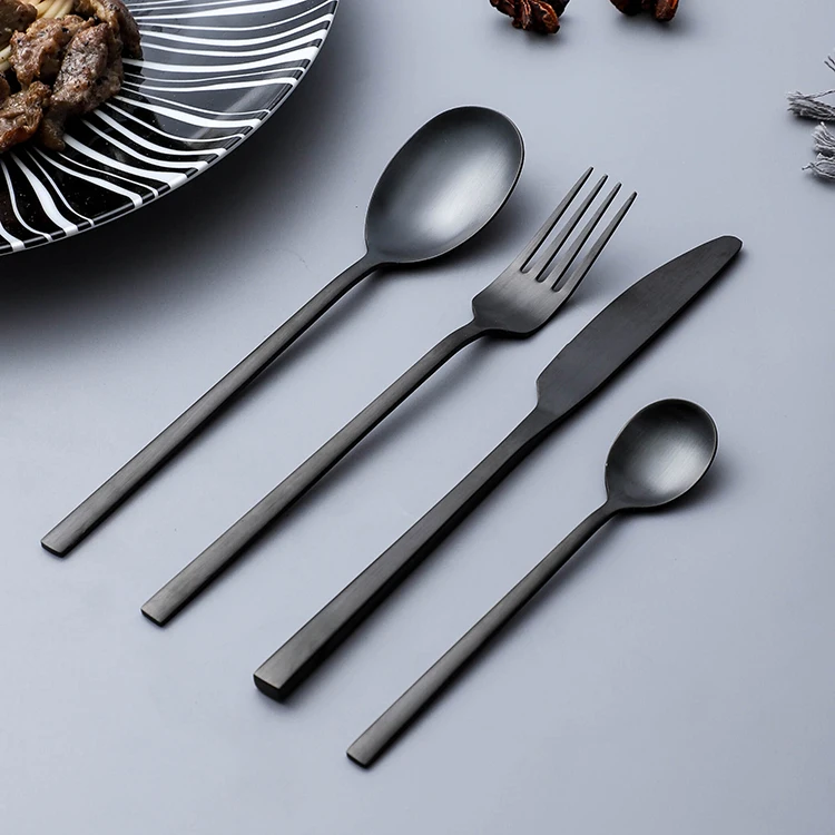 

24 pcs flatware Christmas present set knife fork spoon set stainless steel matte PVD black silverware 24 cutlery set