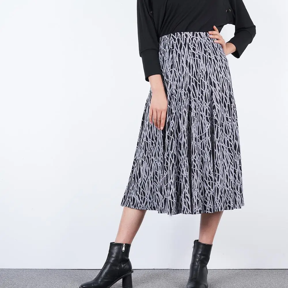 

Fall Winter Women's Black Printed Midi Casual Skirt