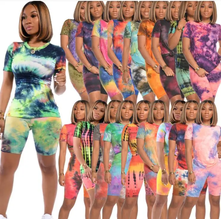 

Fashion Outfits Two Piece Set Women Clothing womens jogging sets Tie Dye Casual Sportswear 2 Piece Shorts Yoga Set Colorful