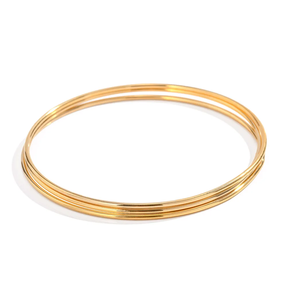 

Wholesale Single Layer Simple Shaped Thin Loop 18k Gold-Plated Stainless Steel Slender Bracelet For Girls