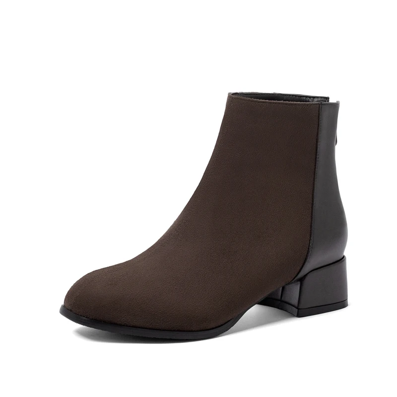 

winter round head splicing Suede leather Back Zipper Thick heel Ladies'boots