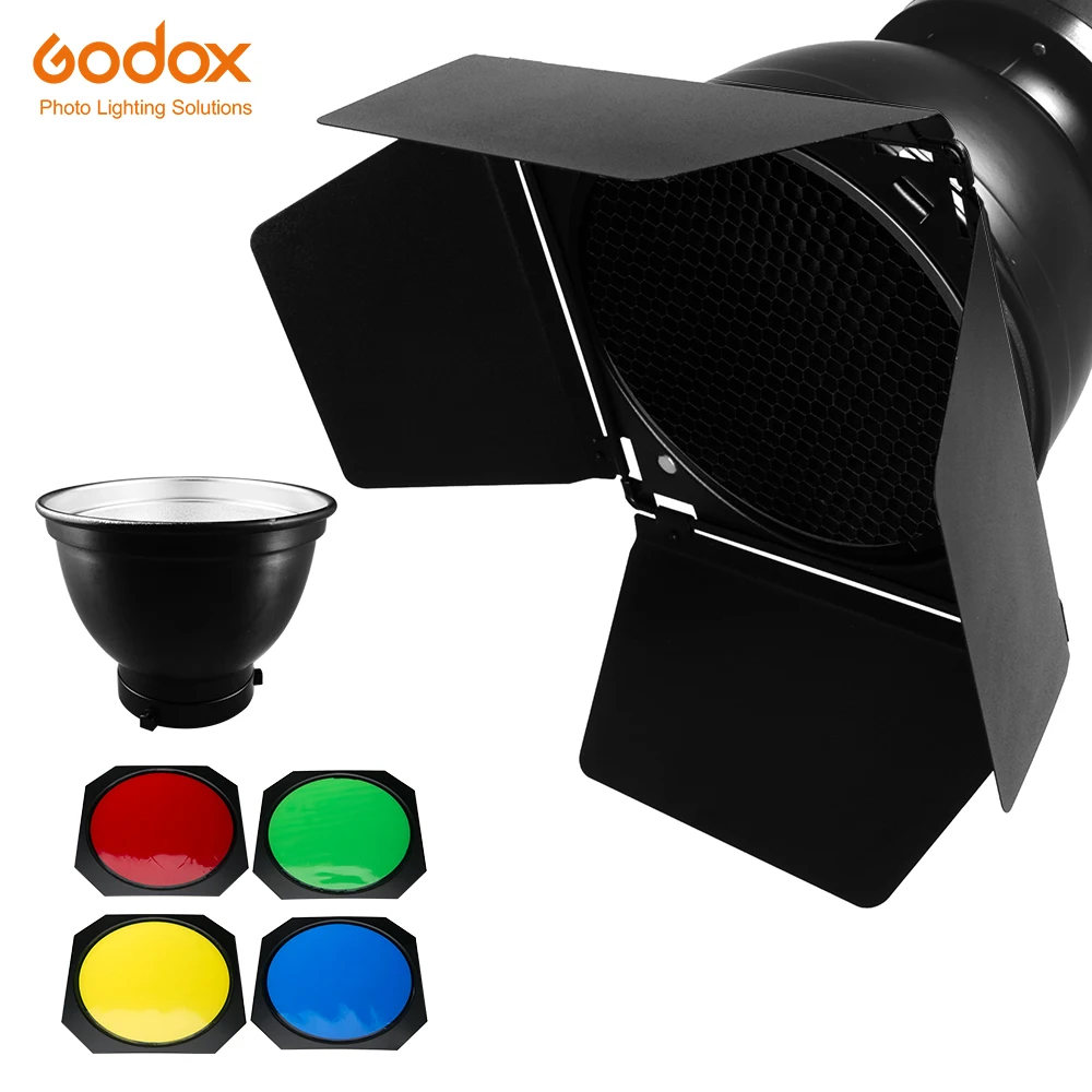 

Godox BD-04 Barn Door Honeycomb Grid 4 color Filter + Bowens Mount Standard Reflector for Studio Flash, Other