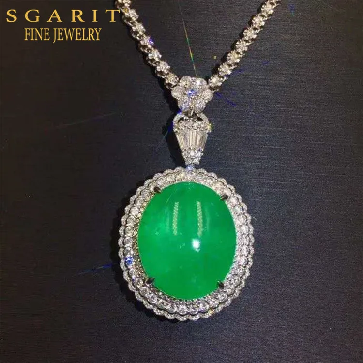 

SGARIT hot sale luxury stone jewelry 18k gold necklace part 36.62ct Colombia natural vividgreen emerald pendant