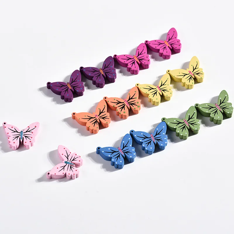 

Painted Butterfly Wood Beads Baby Accessories Handmade Wooden Beads Jewelry Accessories Wholesale, Multi colors