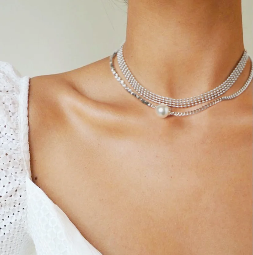 

danyuan silver wild beads chain necklace with crystal Korean women female necklace, Picture
