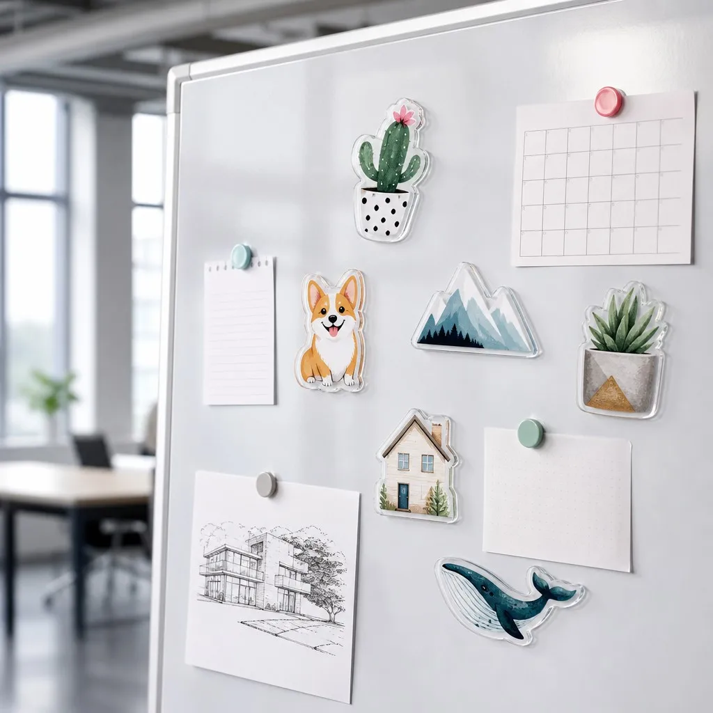 Acrylic Magnets on Office Magnetic Whiteboard