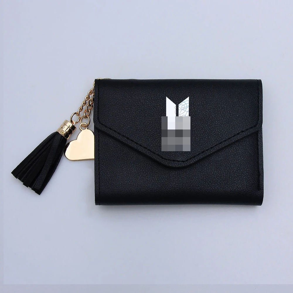 

High Quality Fashion Cute Tassel Short Folding Bt21 Wallet Bt21 Kpop Purse Card Bags, As picture shows
