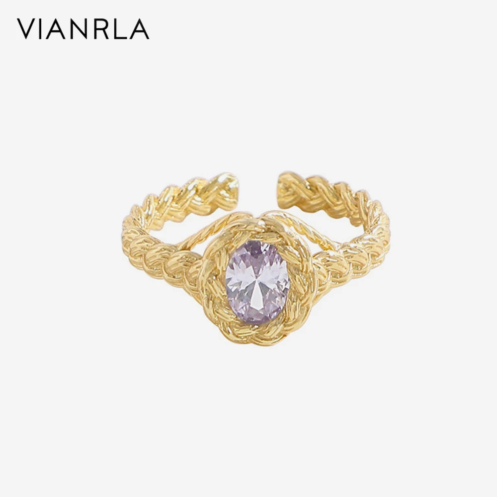 

VIANRLA 925 Sterling Silver Round Purple Zircon Ring Weaving Pattern Elegant 18k Gold Plated Women Jewelry Gift Drop Shipping
