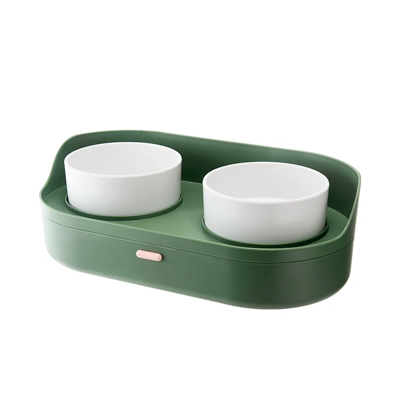 

Pet Dog Elevated Double Bowl Storage Stand Raised Pet Food Water Bowls Anti Slip Food and Water Feeder, Picture color