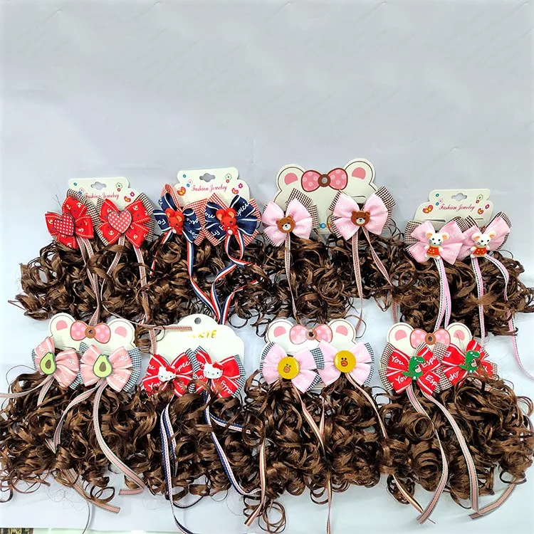 

Hot sale children hair accessory curly brown hair extension, Blown