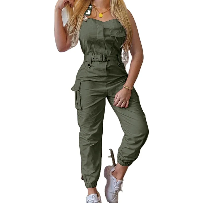 

European and American 2021 womens coveralls waistband sleeveless overalls chaps