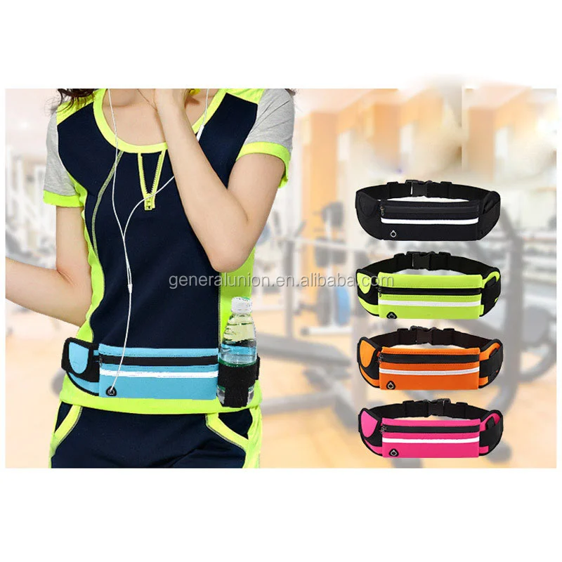 

waterproof bottle holder fanny pack sport colorful running belt fitness pouch bag running belt with reflective strip, Customized color