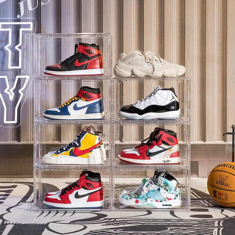

Magnetic suction type thickened transparent shoe box Plastic dustproof storage shoe cabinet, Transparency