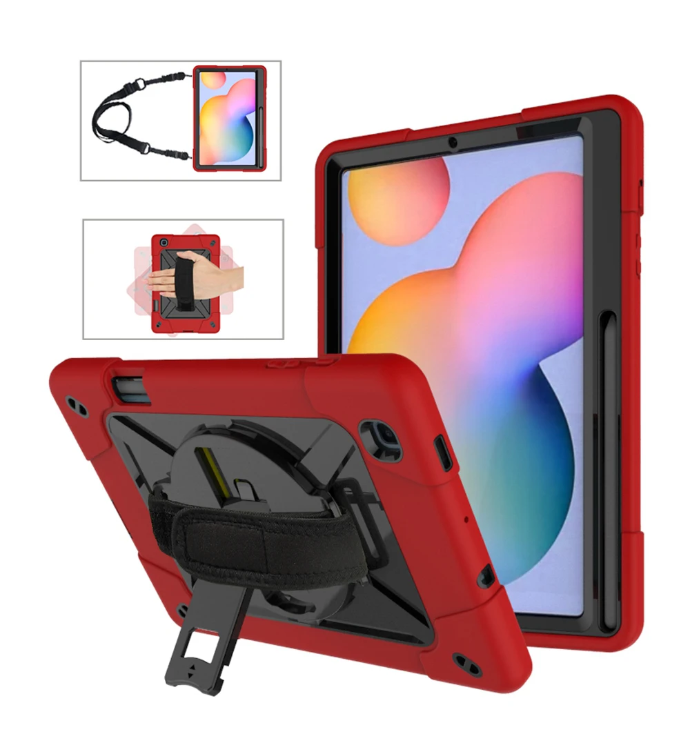 

For Samsung Galaxy Tab S6 Lite 10.4 inch SM-P610 SM-P615 Case With Pencil Holder Rugged Stand Hand Shoulder Strap Tablet