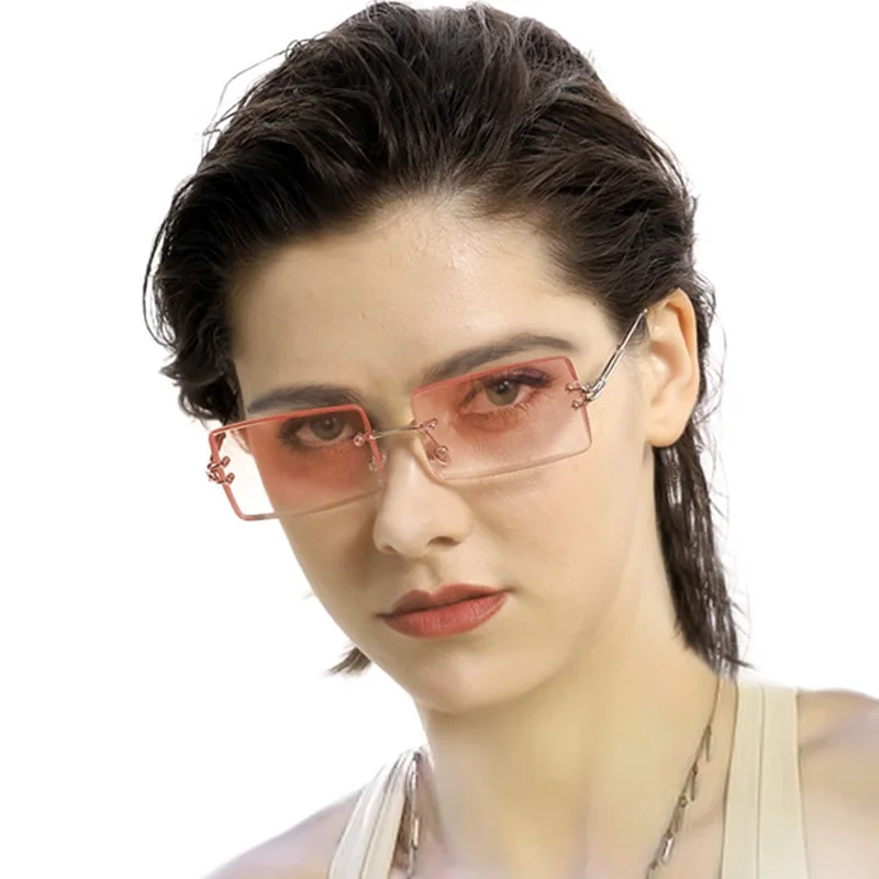 

2021 Hot Sale Vintage Custom Logo Trendy Rimless Sqaure Small Rectangle Women Sun Glasses Sunglasses 2022