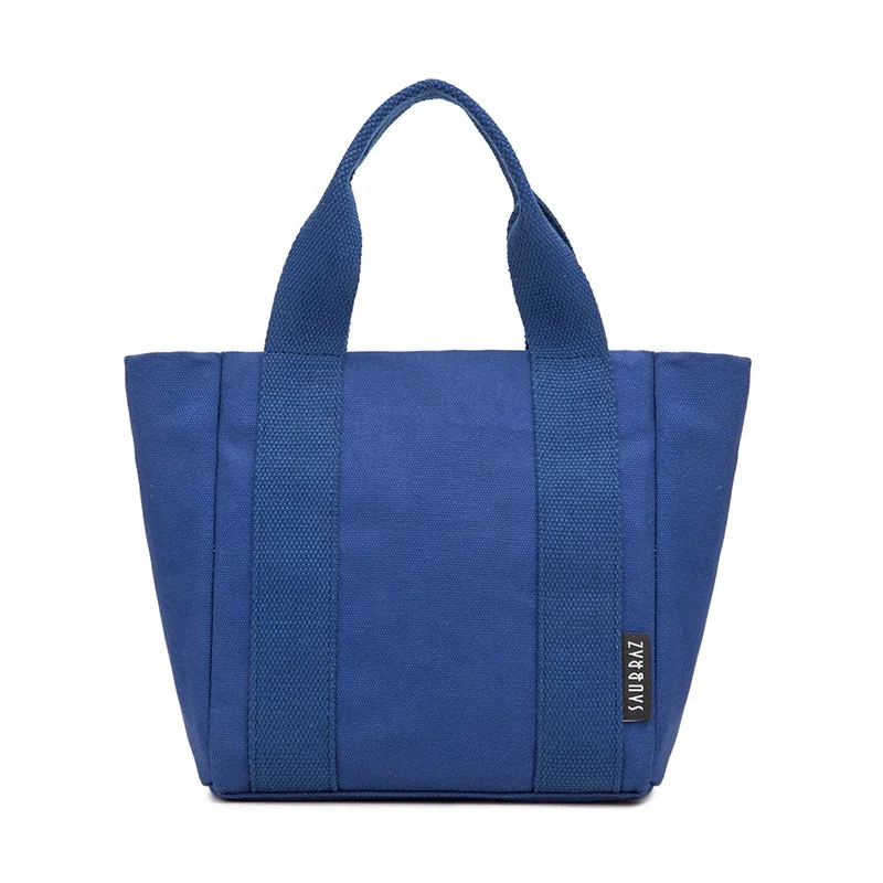 

Multi purpose pure blue light weight zipper women bucket canvas bag