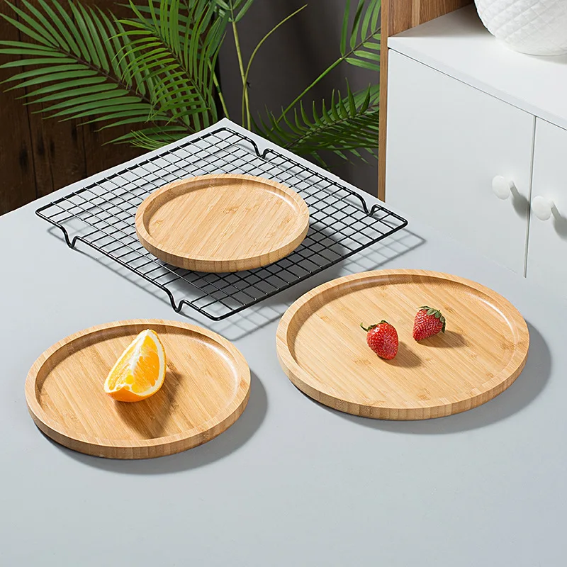 

Eco-Friendly Reusable Bamboo Cutlery Round Wooden Bamboo Plate, Bamboo color
