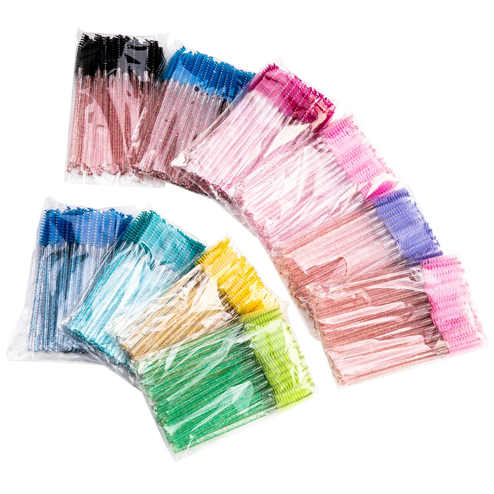 

50pcs/pack Disposable Mascara Eyebrow Spoolers Comb Wands Spoolies Brushes, Black,blue,pink