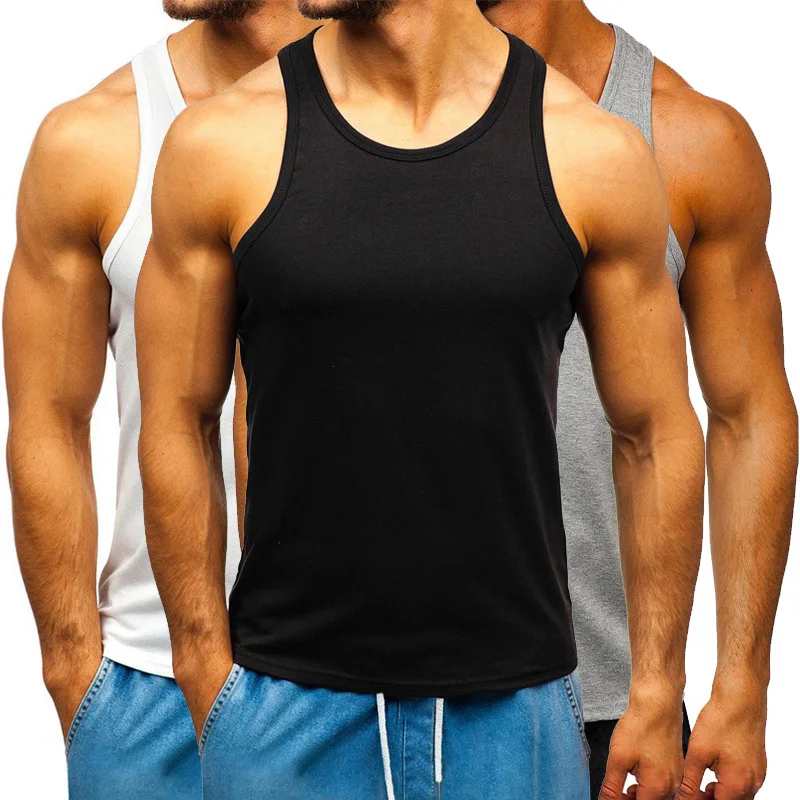 

Custom Logo Design Summer Solid Crew Neck Sleeveless Fitness Muscle Men Tank Top