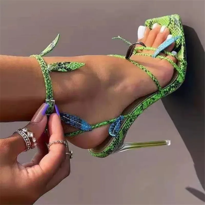 

Green Leaf Sandalias De Dama Square Toe Sandals 2021 Sexy Stiletto High Heels