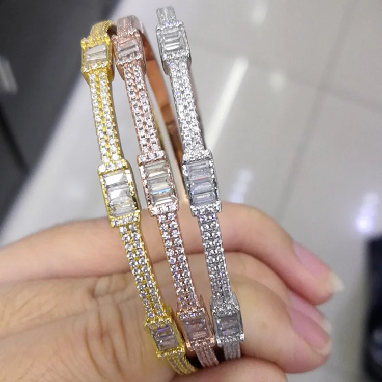 

CZ Stone Jewelry set many designs Three Colors Plated Micro Pave Bangle And Ring Set customized, Picture