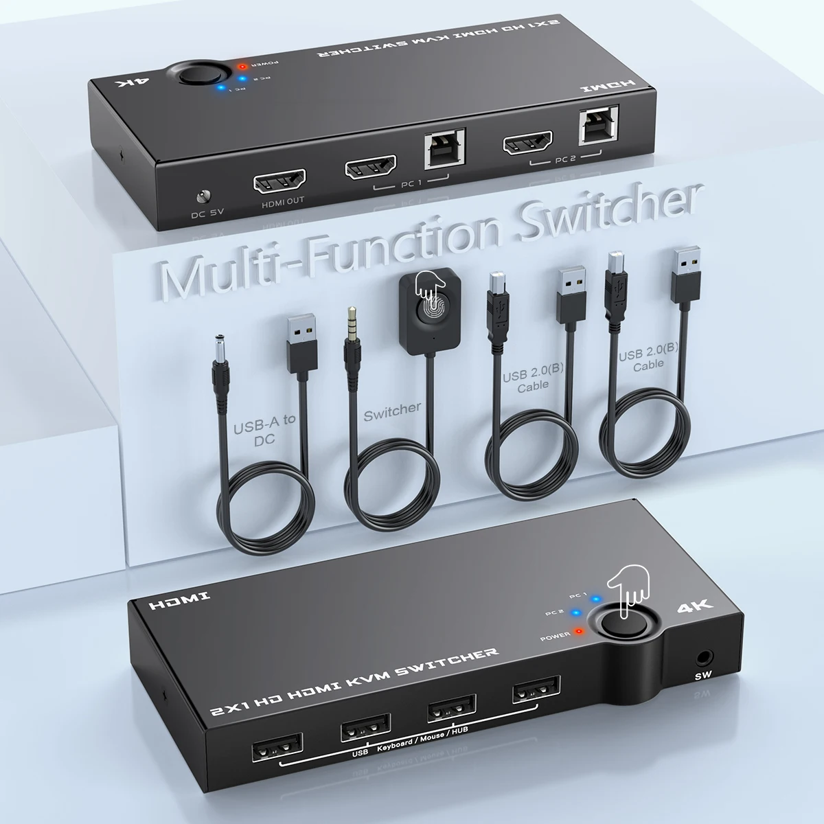 

OEM KVM Switcher HDMI USB KVM Switch for 2 Computers Sharing One HD Monitor and Keyboard Mouse Support 4K@60Hz