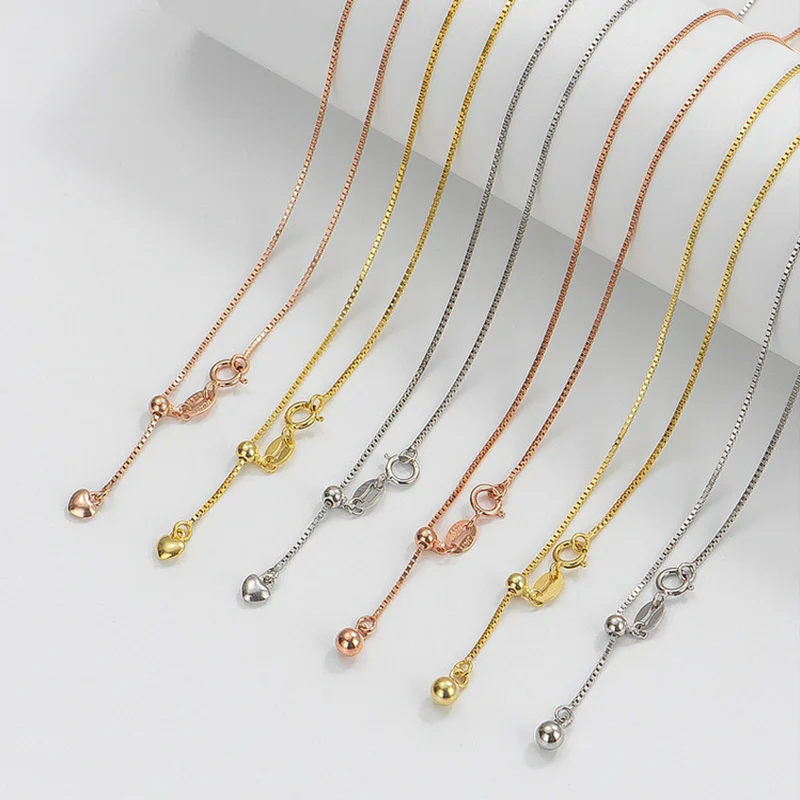 

Simple Sliding Clasp Versatile Adjustable 925 Sterling Silver Box Chain Necklace