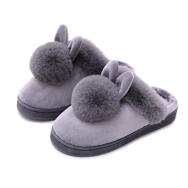 

Women Men Elderly Winter Slippers Soft Cotton Wool Fluff Slides Warm Non-Skid Soled ladies Flat Snow Slides Shoes, Solid color