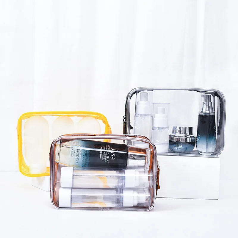 

Small New products Clear Skin Care Organizer Bags Makeup Pouches Transparent Clear Zipper PVC Plastic Cosmetic Bag with Handle