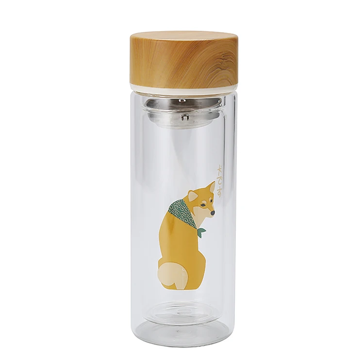 

New design double wall water cup borosilicate glass water bottle, As picture
