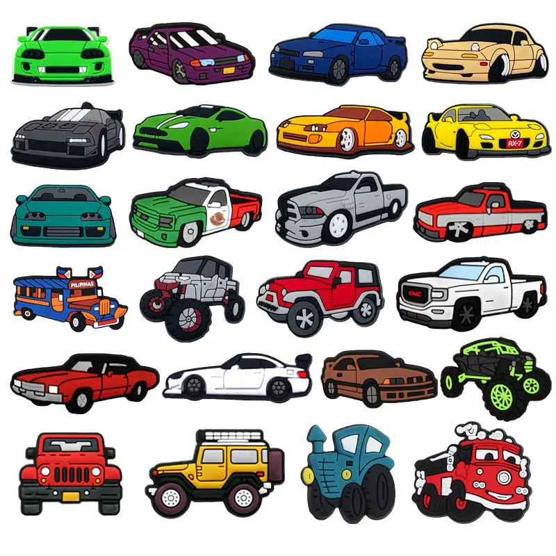 

Custom Pickup truck formula car character trokiando Racing New Soft PVC Cartoon Clog Shoe Charm Decorations for Gift Kid, As picture