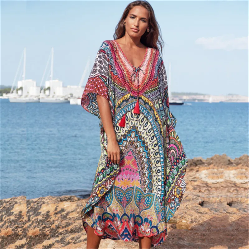 

D3526 Hot Popular Colorful Kaftan Beachwear Women Dress Cover Up Beach