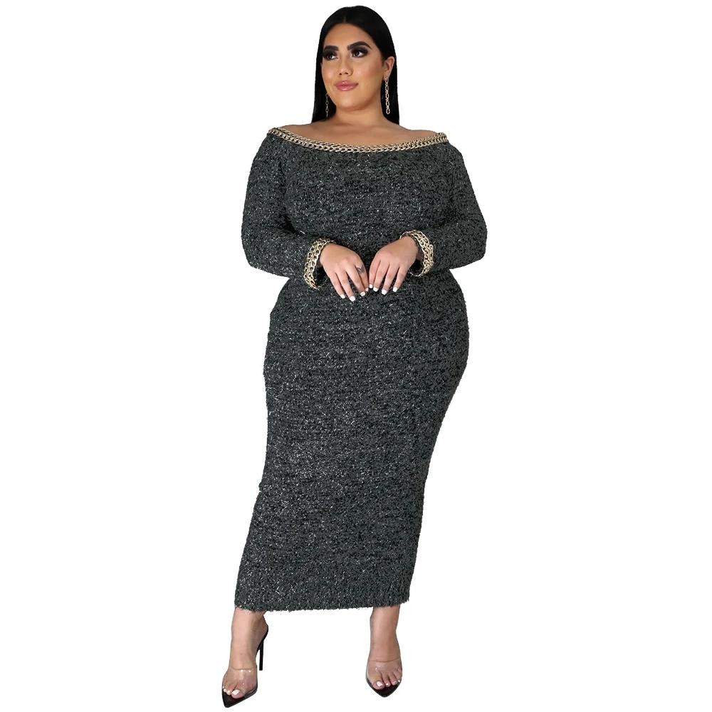 

AA0331 2021 Winter Latest One Shoulder Bodycon Dress South America Ladies Knitted Long Sleeve Casual Dresses For Women