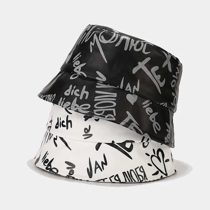 

Free shipping wholesale new style ladies fashion personality PU letters outdoor windproof hip-hop basin cap bucket fisherman hat, Many