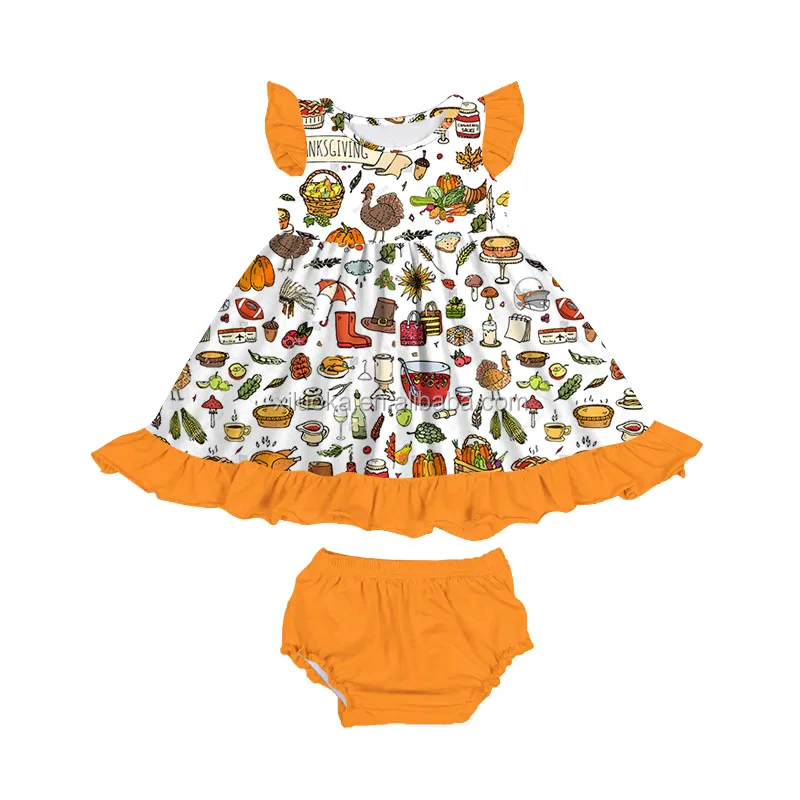 

Fresh New Style Thanksgiving Food Prints Baby Outfits Wholesale Fashion Short Pant Girl Kids Clothing, Picture