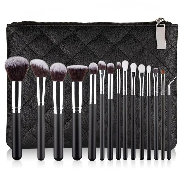 

15pcs glitter rainbow hair make up brushes cosmetic foundation brush kit, Black