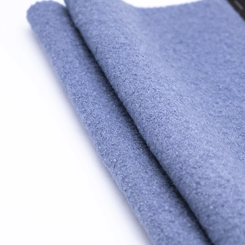 
High quality solid color light blue woolen felt eco-friendly viscose bolied wool knit overcoat fabric 