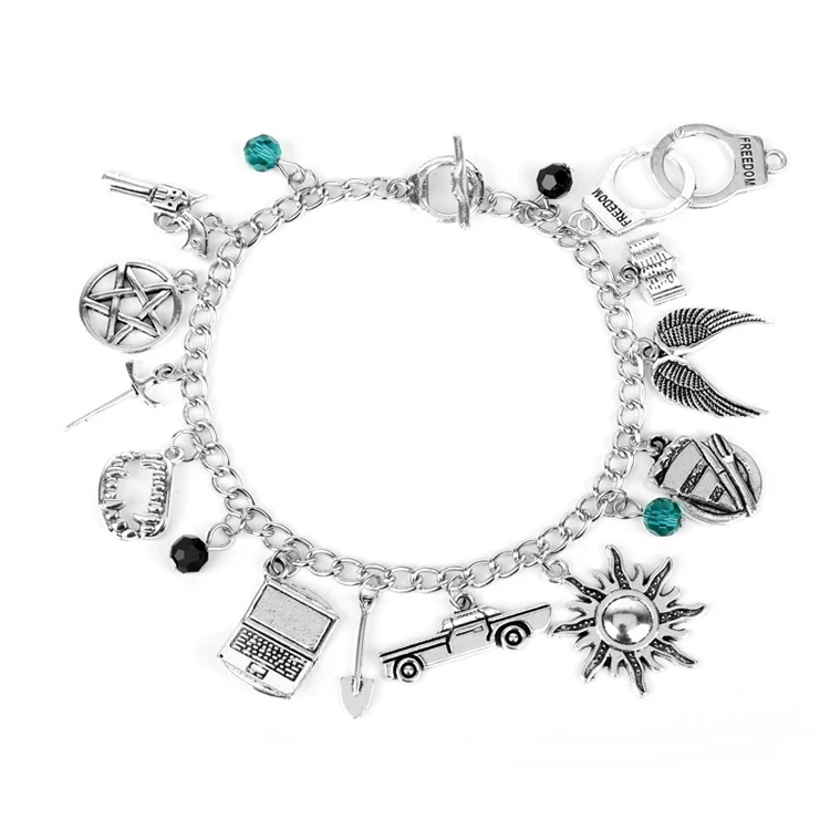 

TV Jewelry Supernatural Gun Star Handcuff Sword Charm Bracelet for Women Jewelry