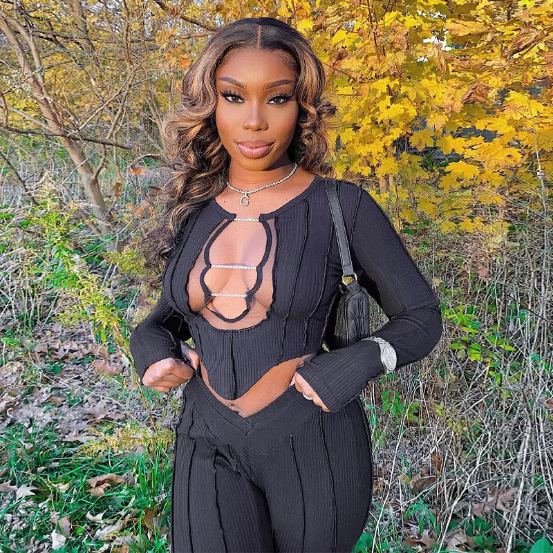 

K20742S New collections sexy two piece pants set women clothing 2021 rhinestone two piece pants set sexy family matching outfits