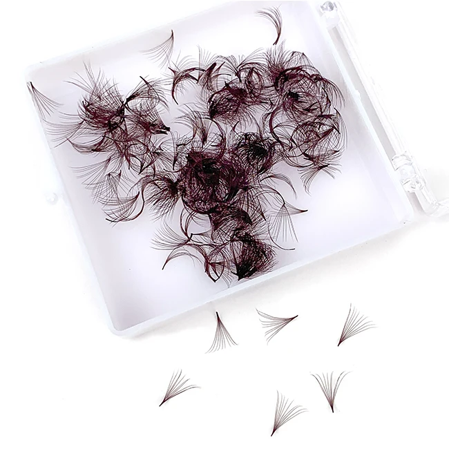 Most Popular 4D 5D 6D Custom Label Brown Loose Fans Eyelash Extensions 8-15mm 0.07 Loose Fans Sharp Base Promade Synthetic PBT