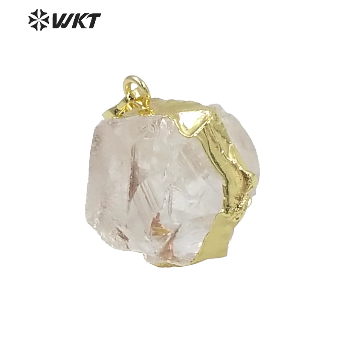 

WT-P1233 WKT wholesale hammered raw crystal quartz round stone pendant with gold plated, fashion crystal stone pendant, Picture