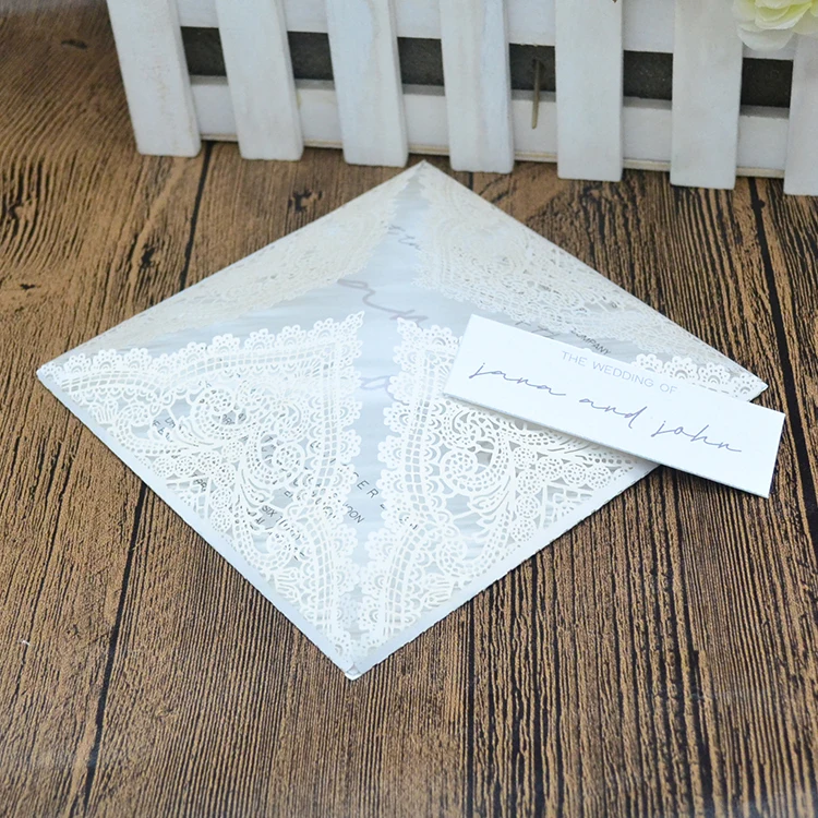 Elegant lace pocketfold wedding invitation card laser cut