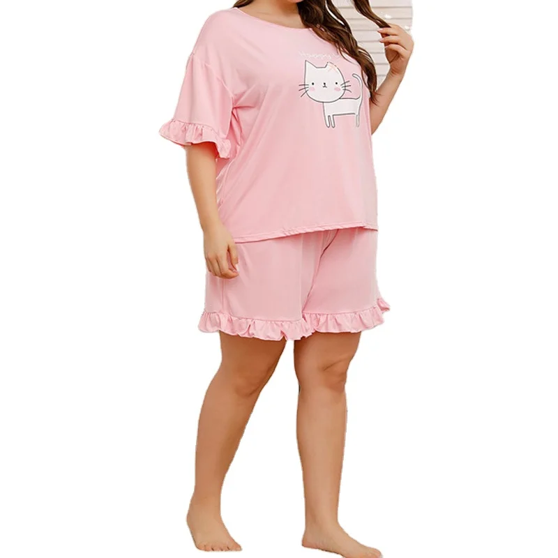 

Two-piece Women's Cotton Sleepwear Pink Summer Pajamas Short Set