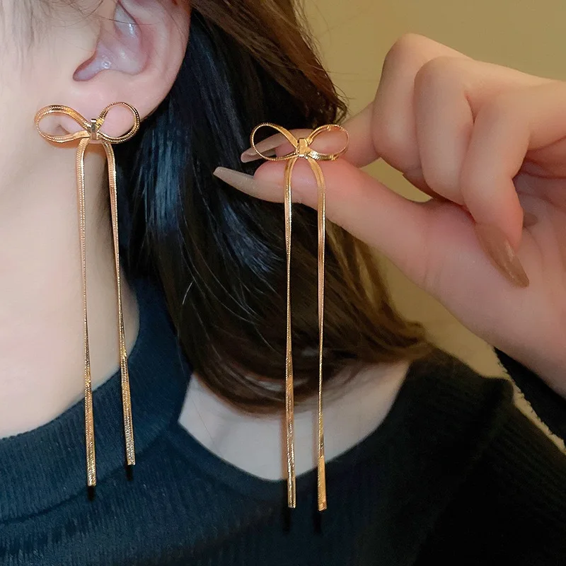 2024 Balletcore Trend tarnish free stainless steel gold plated bow drop earrings for women Valentine's Day