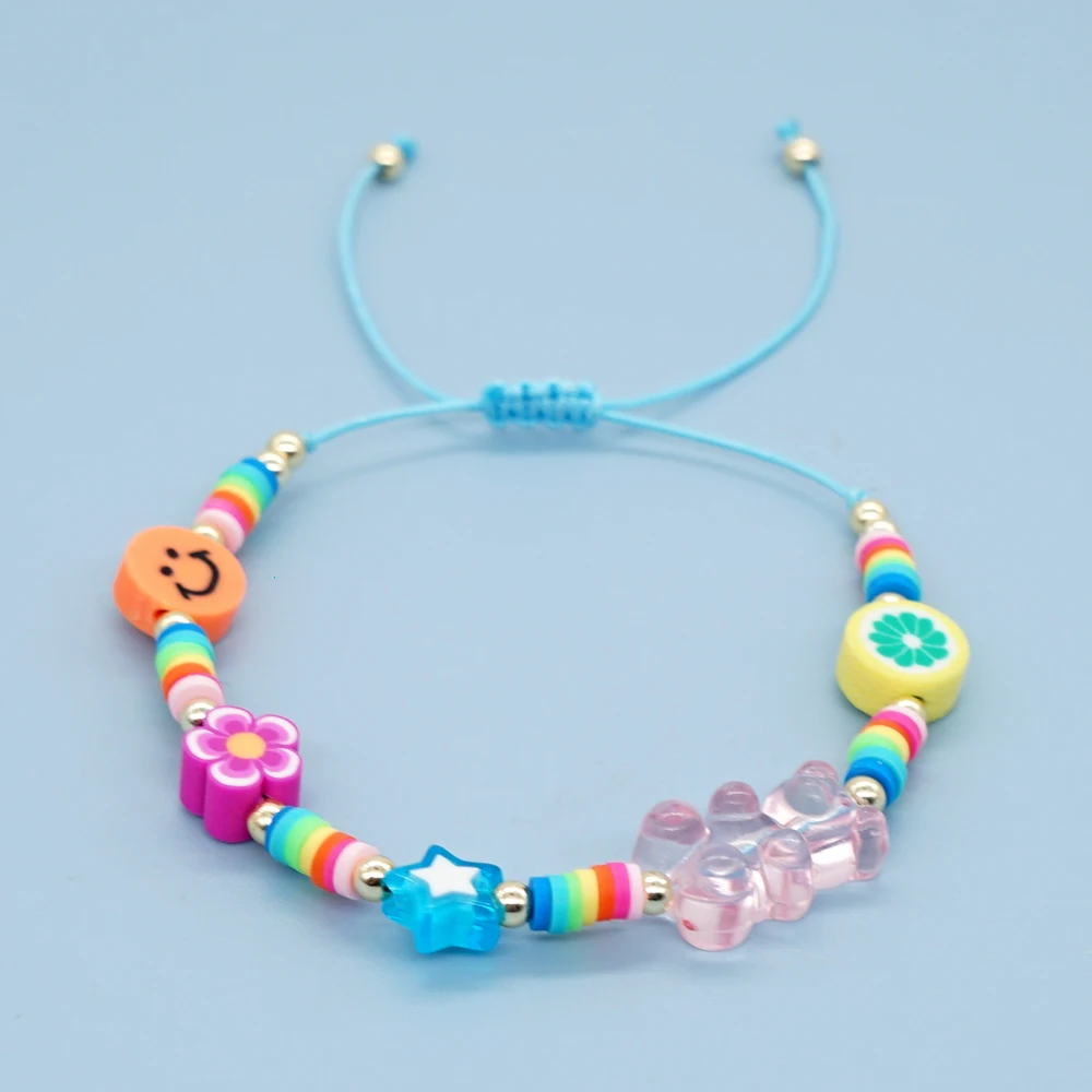 

Go2Boho Colorful Heishi Bracelet For Women Smiley Face Jewelry Polymer Clay Disc Beads Bohemia Adjustable Bracelet