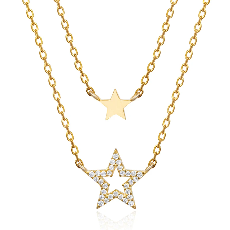 

Wholesale Fashion 14K Gold Plated Star Chain Lariat oro laminado 18k jewelry Cubic Zicornia 925 Sterling Silver Choker Necklace